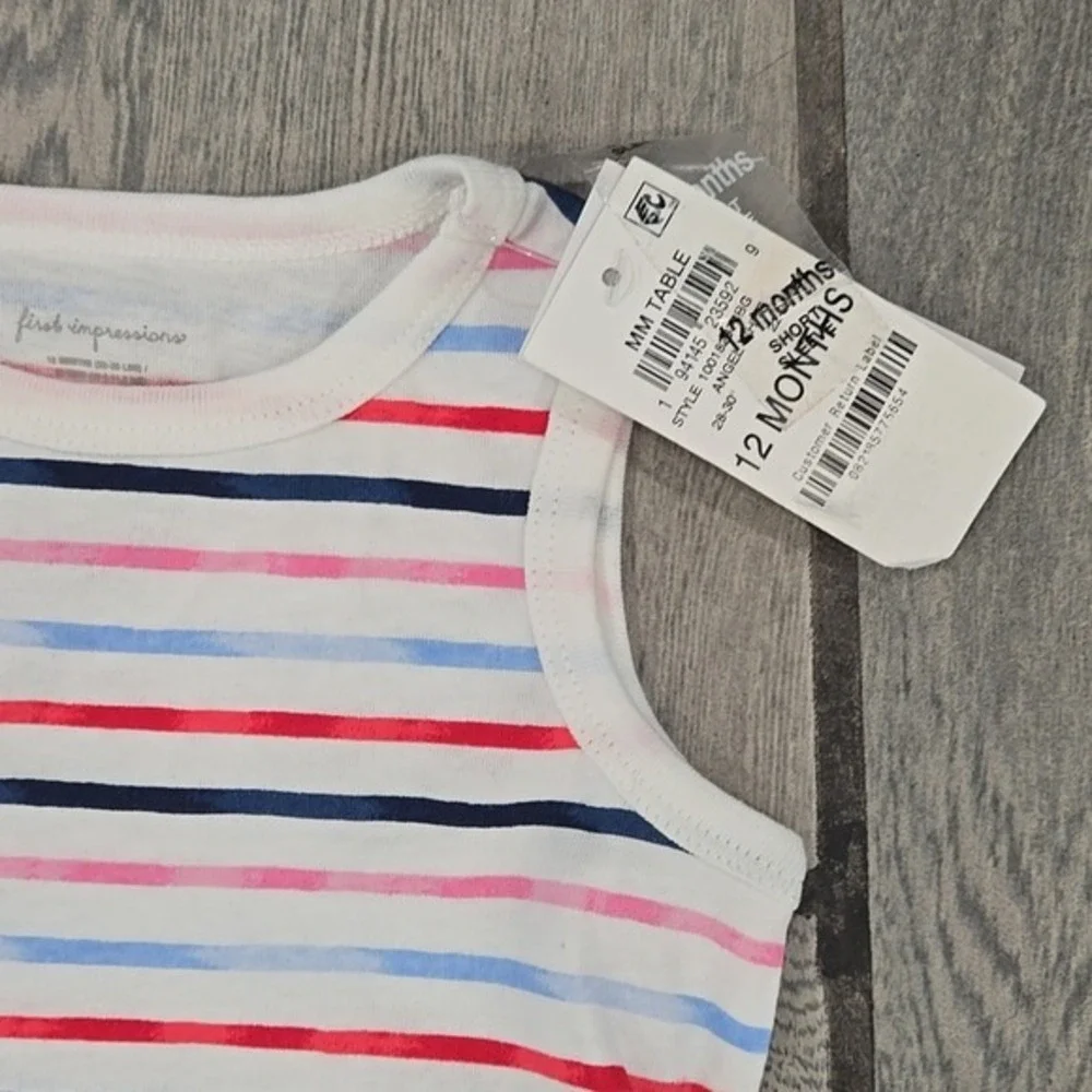 First Impressions Baby Girls 12M Striped Peplum Top and Bloomer Set‎ Multi Blue